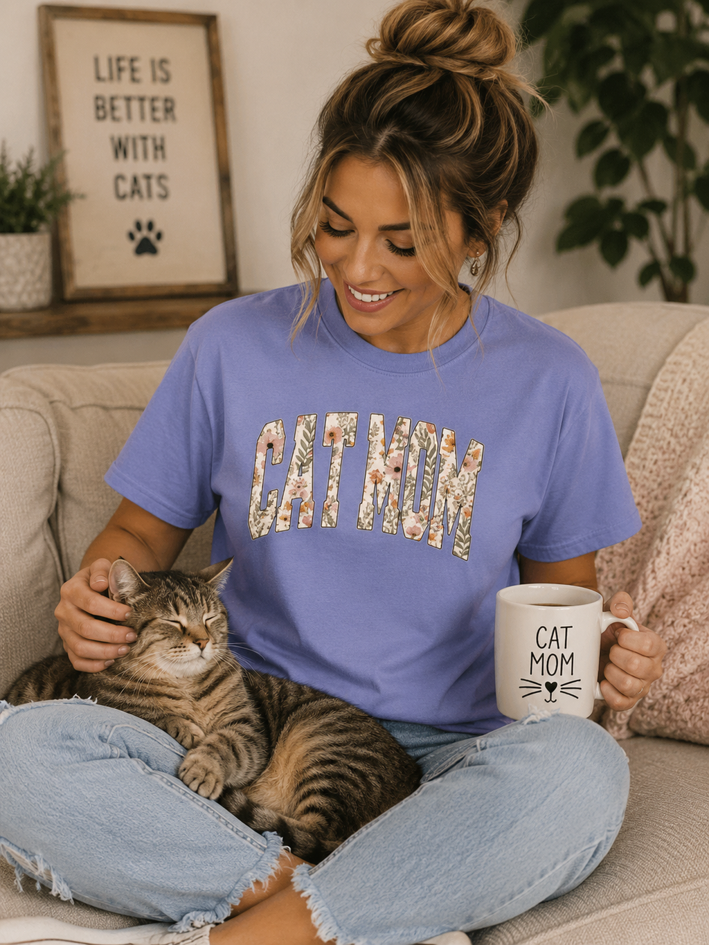 Cat Mom Floral Tee