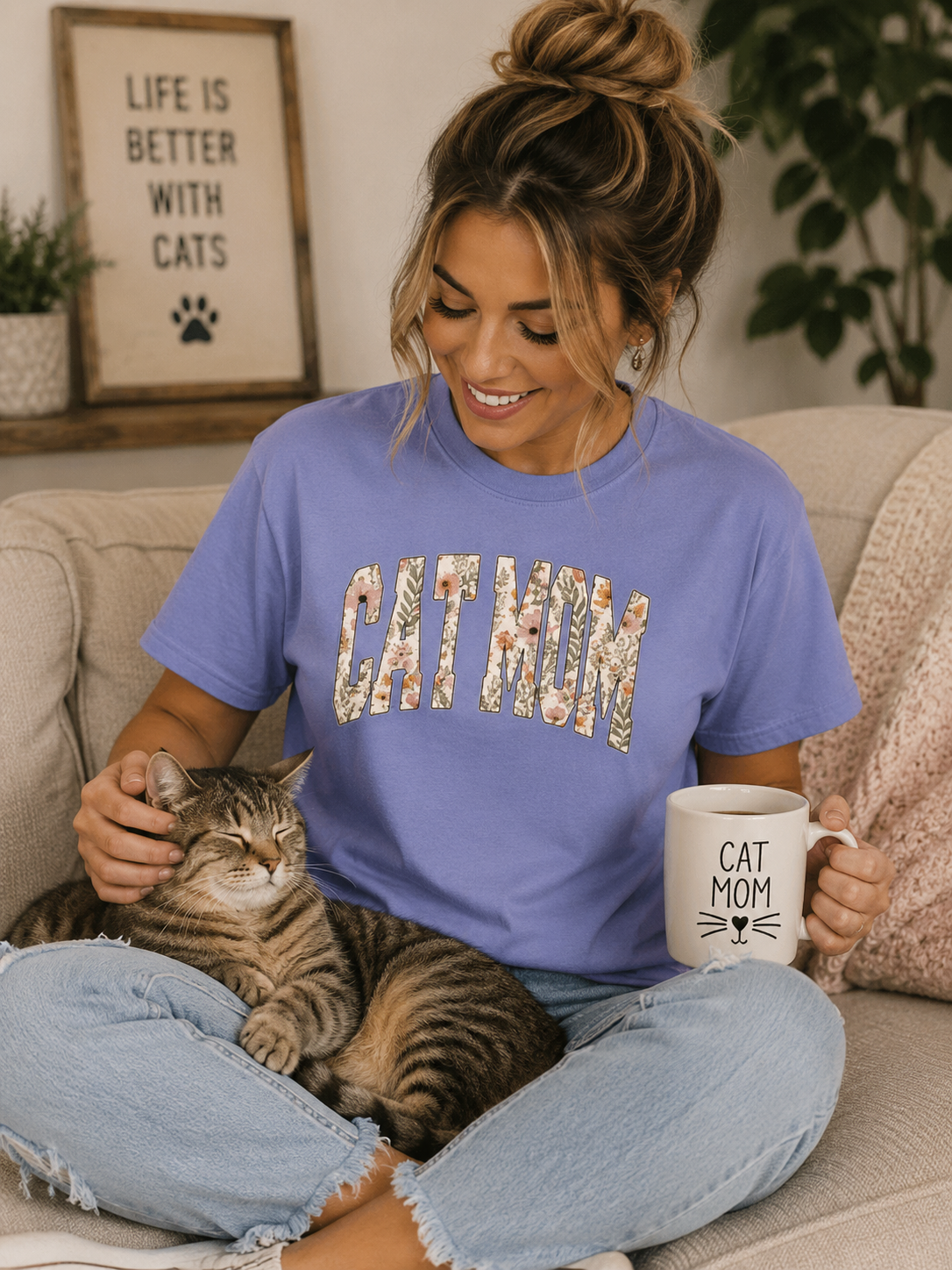Cat Mom Floral Tee