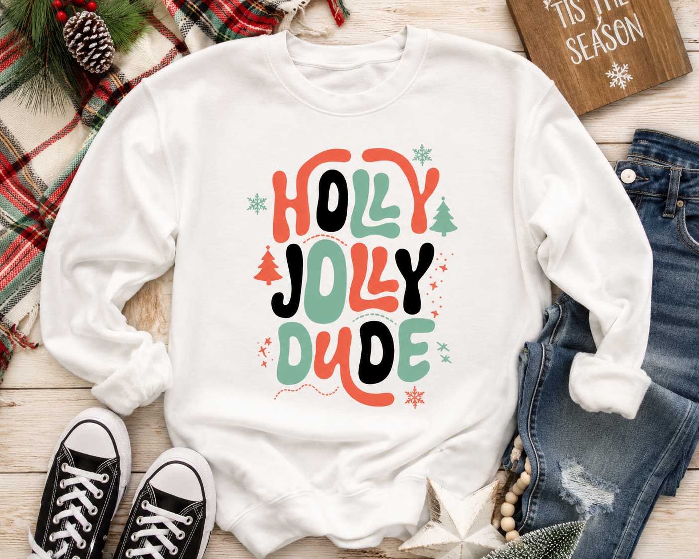 Holly Jolly Dude Kids Crewneck Sweatshirt