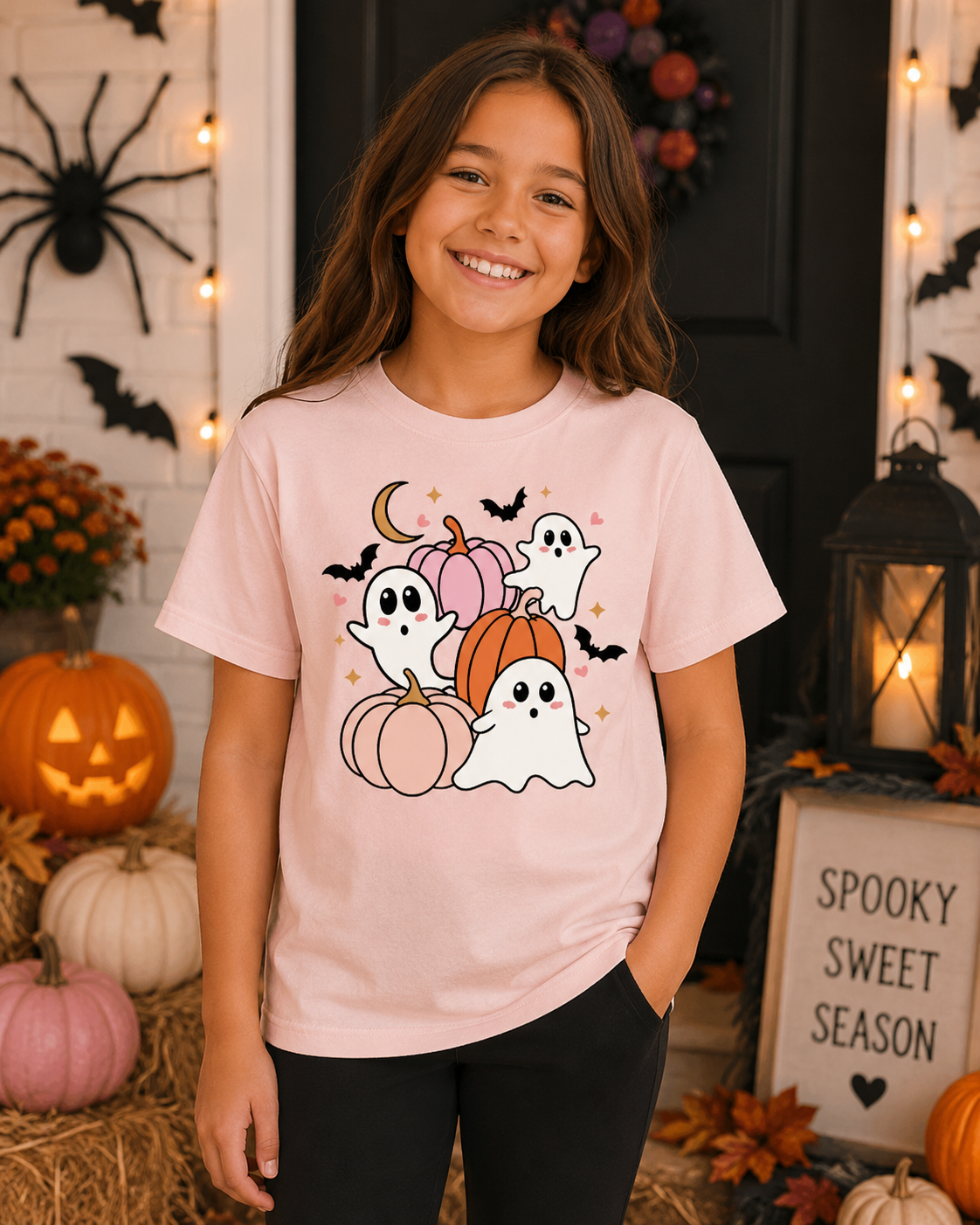 Pink Ghost & Pumpkin Halloween
