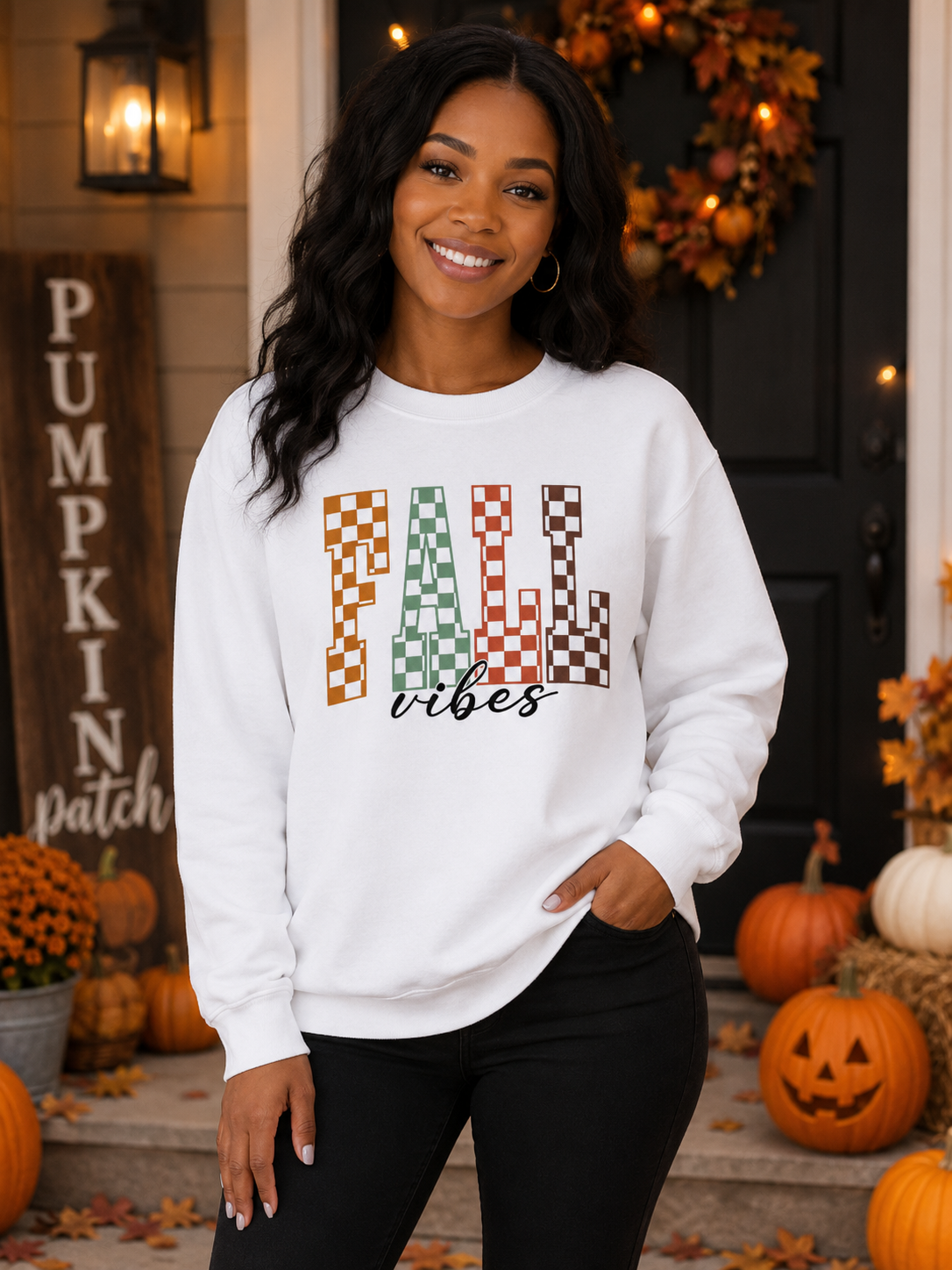 Fall Vibes Checkered Sweatshirt