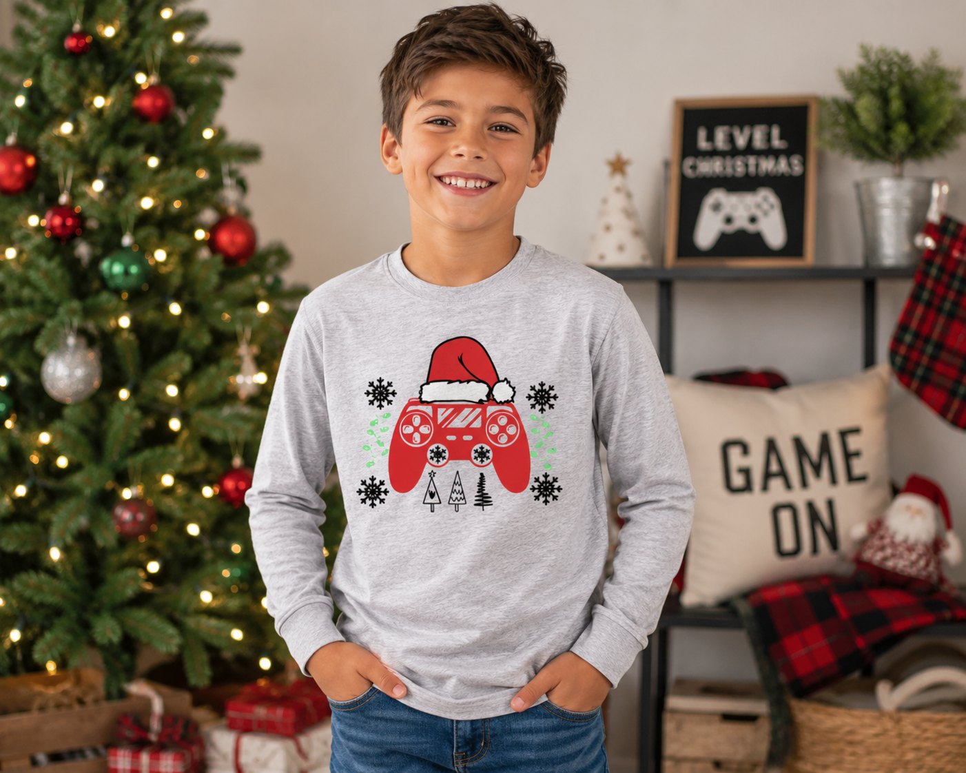 Christmas Gamer Youth Long Sleeve Tee