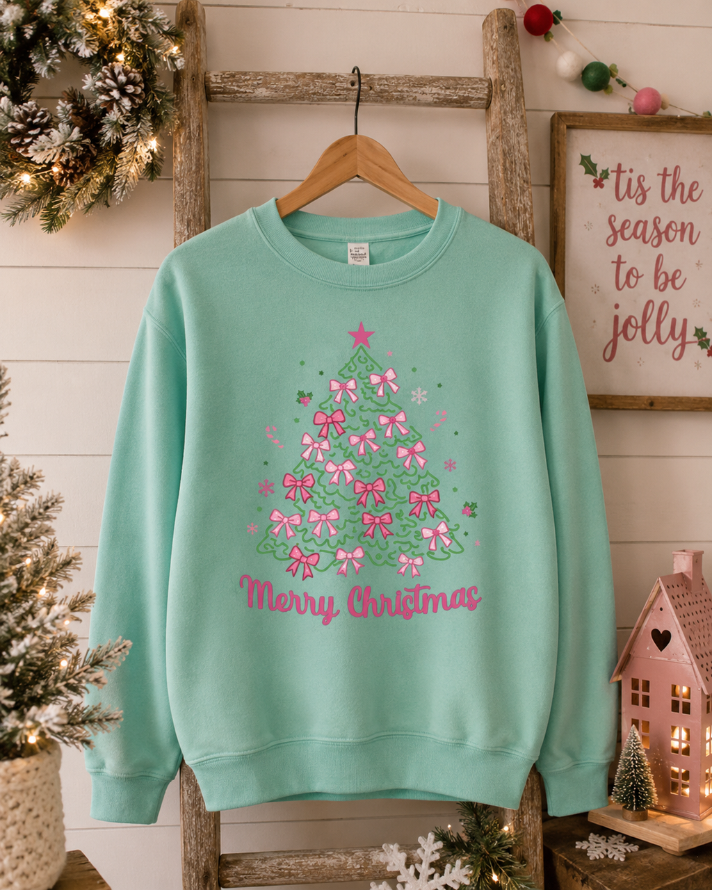 Merry Christmas Bow Tree Sweatshirt- Youth