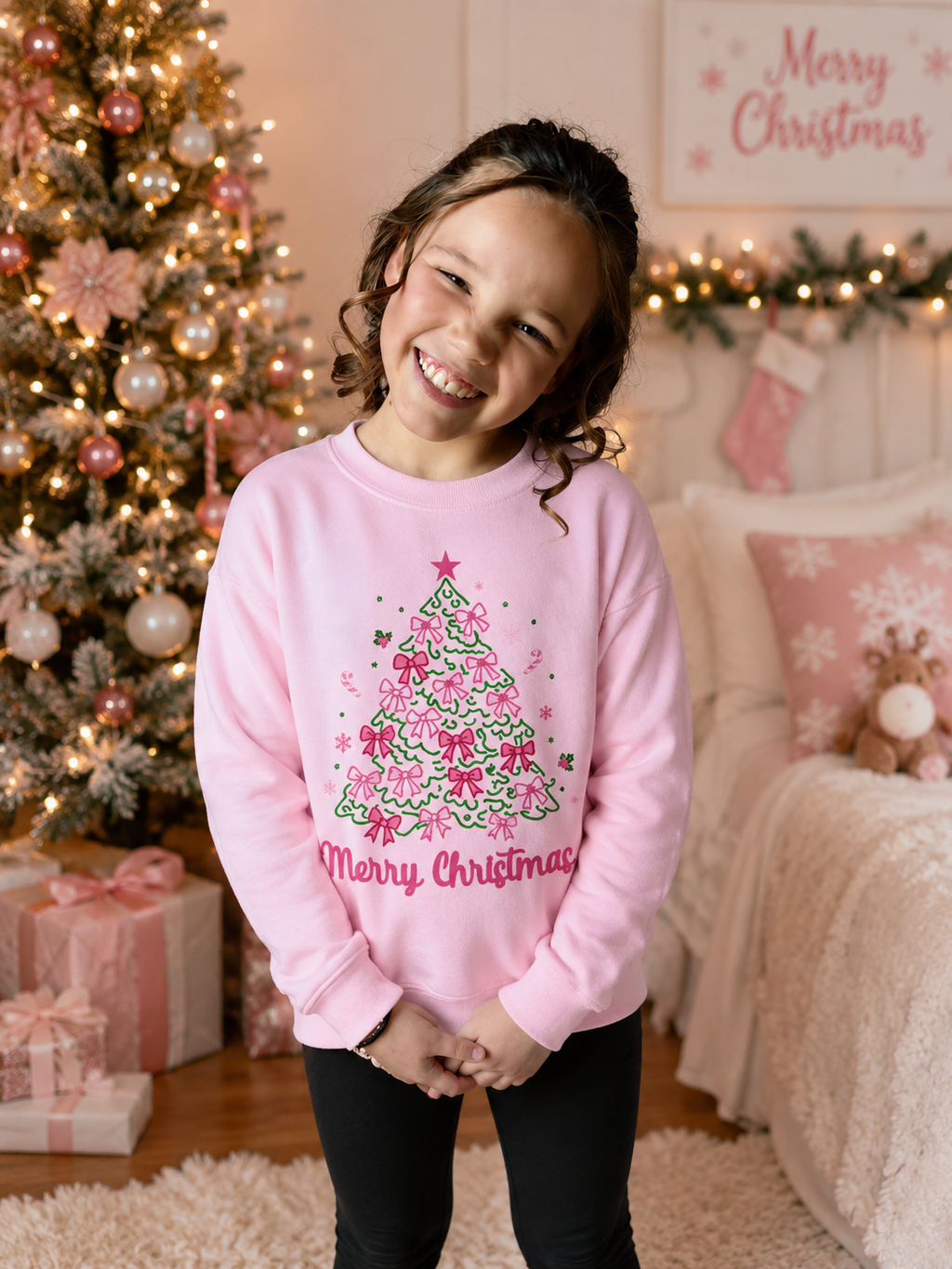 Merry Christmas Bow Tree Sweatshirt- Youth