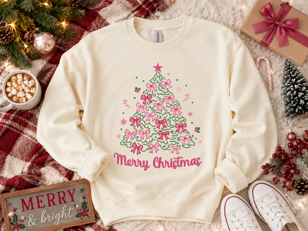 Merry Christmas Bow Tree Sweatshirt- Youth